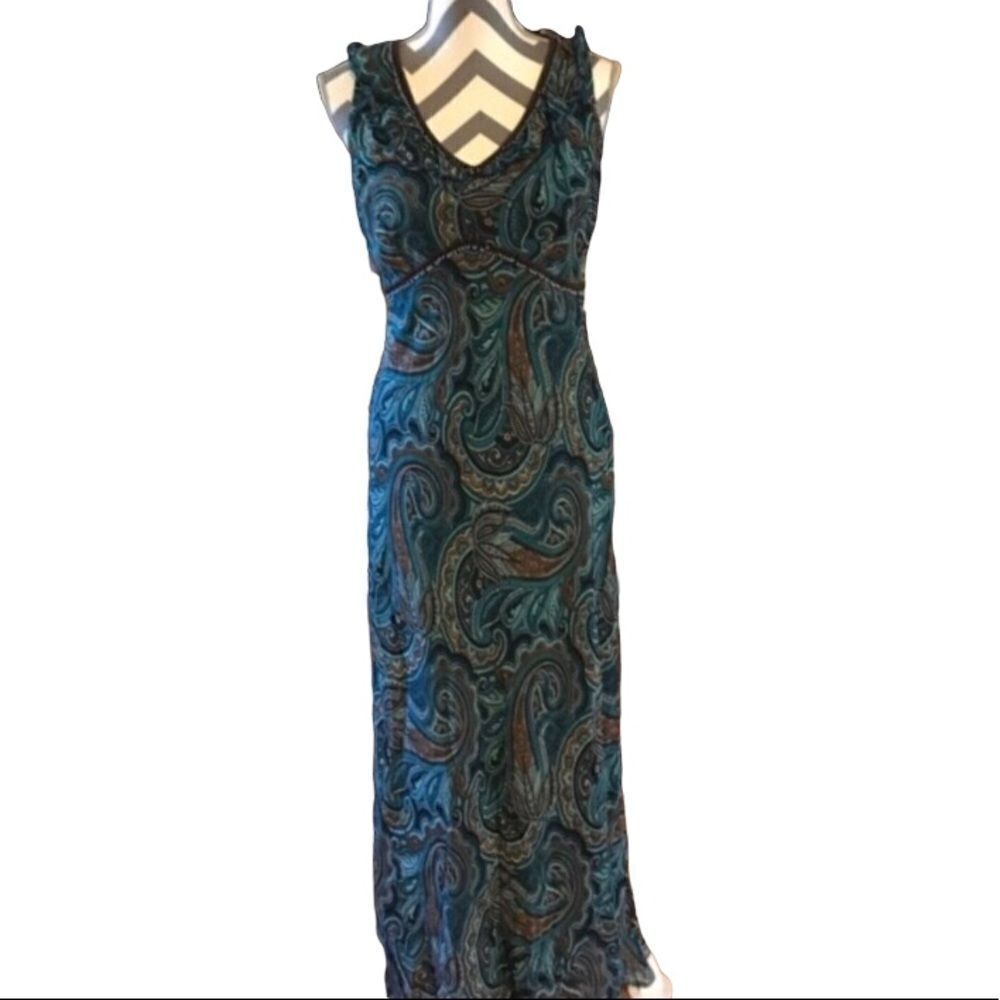 Karen Kane SMALL Maxi Dress Turquoise & Brown